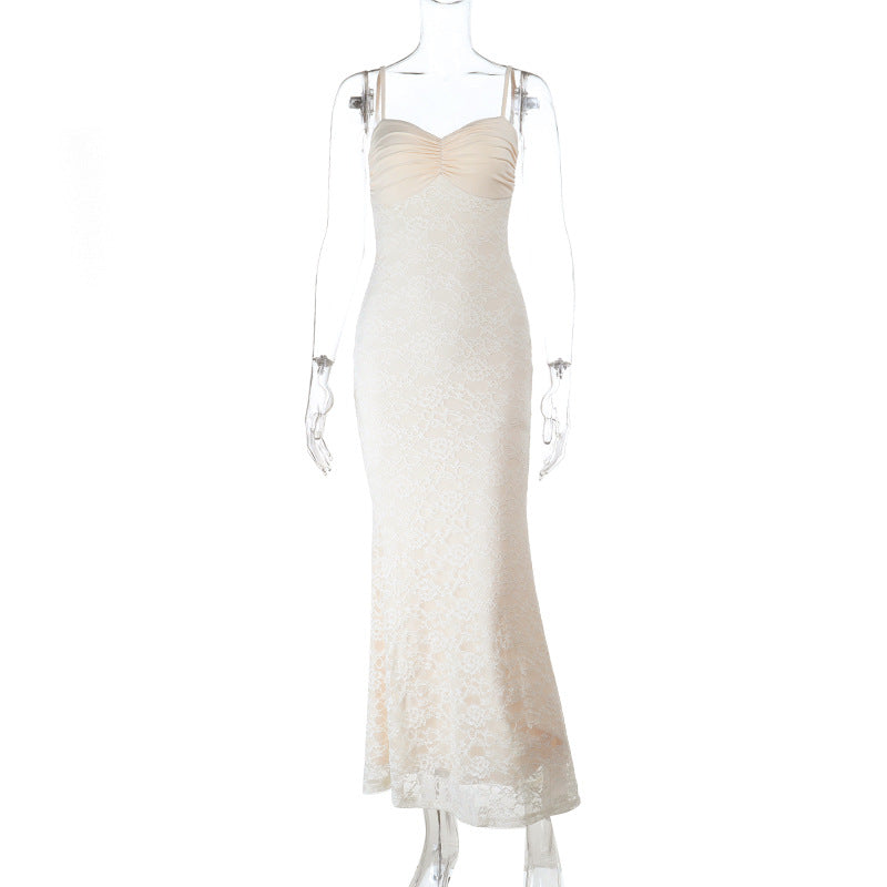 Cinching Lace Camisole Midi Dress