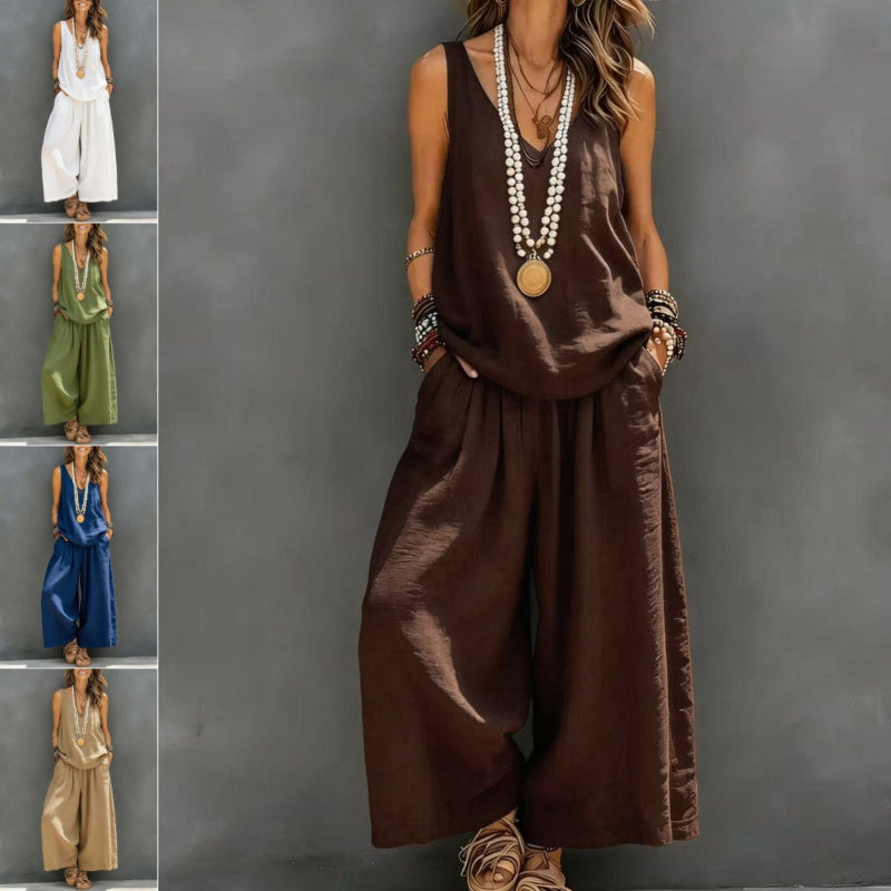 Casual Sleeveless Tank Top And Wide-Leg Pants