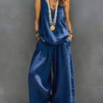 Casual Sleeveless Tank Top And Wide-Leg Pants - blue