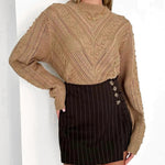 Openwork Round Neck Long Sleeve Sweater - runwayfashionista.com