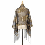 Long Fringe Sequin Embroidered Shawl