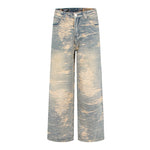 Washed Distressed Straight Loose Jeans
