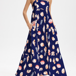 Seashell Print Pocket Midi Dress - Navy Blue