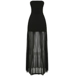 🖤 THE BREEZE-READY ICON: Strapless Mesh Midi Dress with Slit Skirt - black