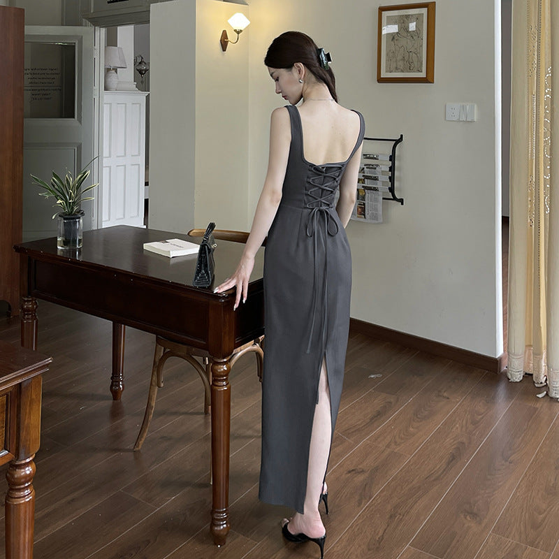 French Chic: Grey One-Shoulder Midi