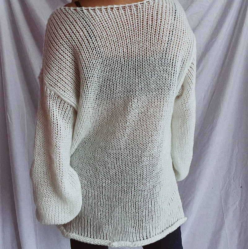Boat Neck Dropped Shoulder Sweater - runwayfashionista.com