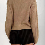 Openwork Round Neck Long Sleeve Sweater - runwayfashionista.com