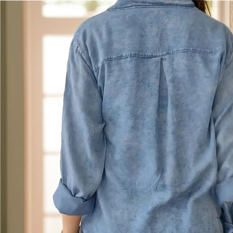 Pocketed Button Up Long Sleeve Denim Jacket - runwayfashionista.com