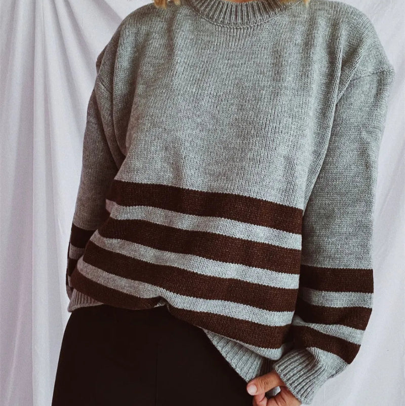 Striped Dropped Shoulder Long Sleeve Sweater - runwayfashionista.com