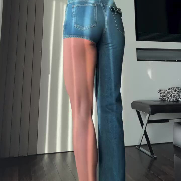 Fashion Single-shoulder Shorts Irregular Jeans