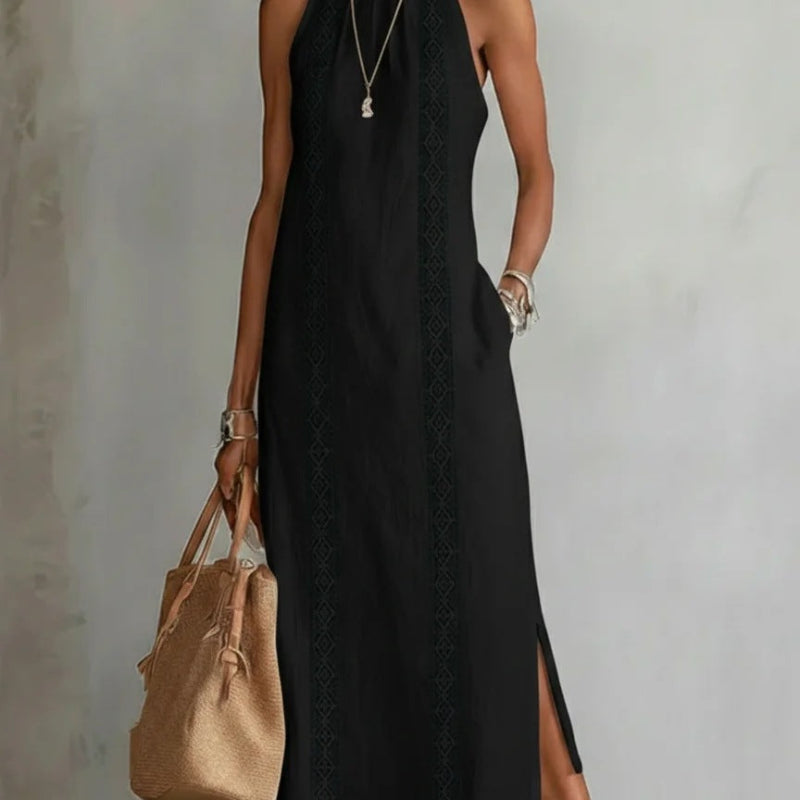 Halter Neck Sleeveless Midi Dress - black
