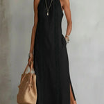 Halter Neck Sleeveless Midi Dress - black