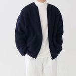 Zip Up Knitted Cardigan - navy blue