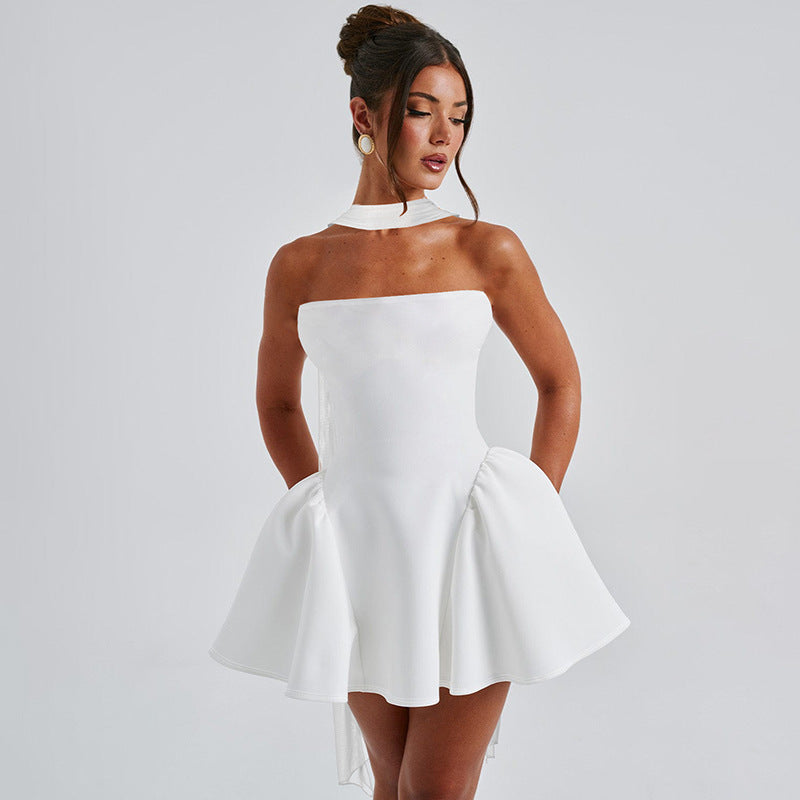 Mini Tube Top Dress With Back Zipper Design - white