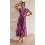 V-neck Pleated Midi Dress