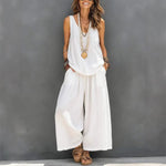 Casual Sleeveless Tank Top And Wide-Leg Pants - white