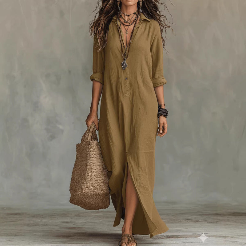 Long-sleeve Maxi Dress -khaki