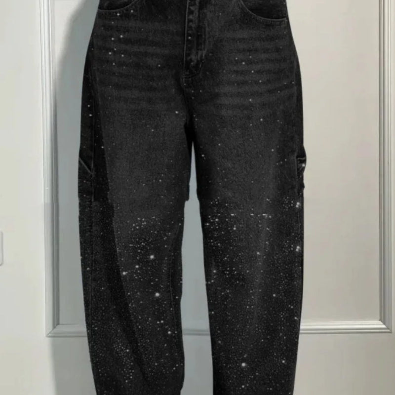 Shiny Straight Jeans With Pockets