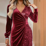 V-neck Sequin Velvet Bodycon Dress