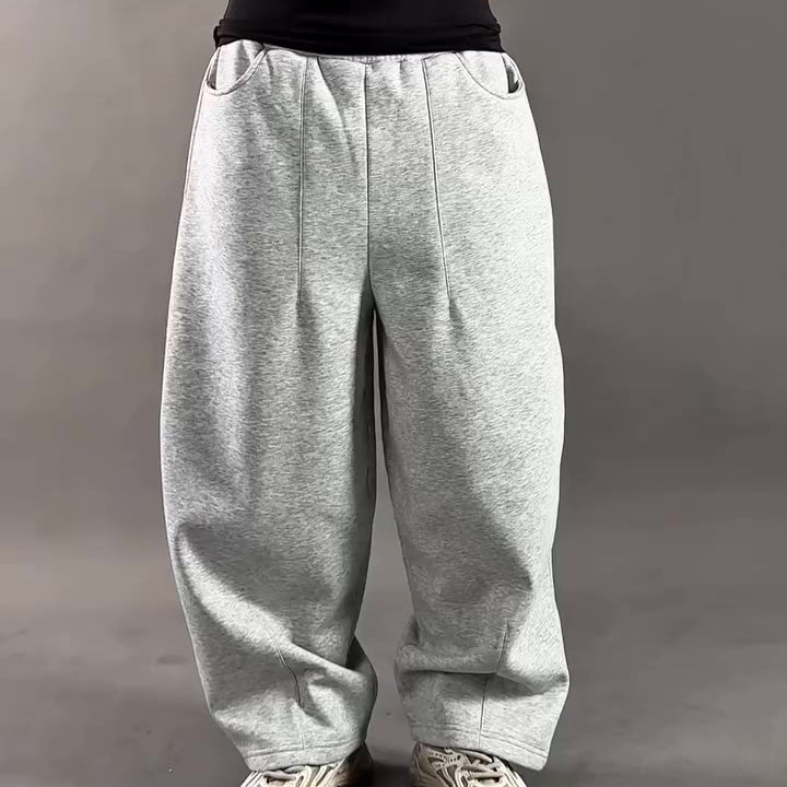 Light Grey Heavyweight Cotton Blend 3D Wide-Leg Sweatpants