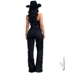 Lace-Up Halter Fringe Wide-Leg Jumpsuit