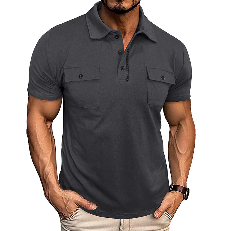 Lapel Button Polo Shirt With Pockets