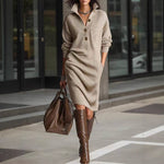 Long-Sleeved Sweater Dress: Chic Comfort - beige