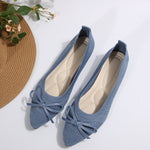 Bow Knitted Pointed-toed Flats Shoes - blue
