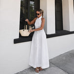 White Cotton Sleeveless Halter Maxi Dress