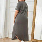 Plus Size Pocketed V-Neck Short Sleeve Lounge Dress - Dark Gray