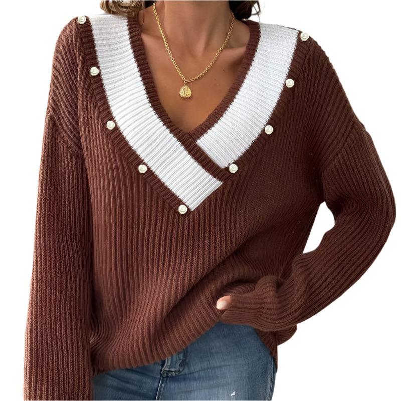 V-neck loose sweater -runwayfashionista.com