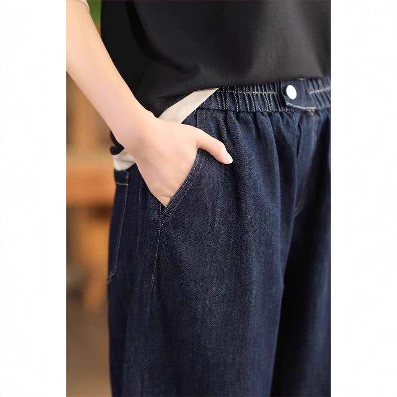 Retro Loose Harem Jeans with Elastic Waist