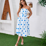 Tie-up Midi Dress with Large Polka Dots- light blue