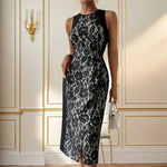 Slit Rose Round Neck Sleeveless Midi Dress - runwayfashionista.com