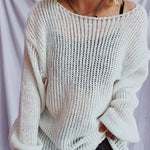 Boat Neck Dropped Shoulder Sweater - runwayfashionista.com