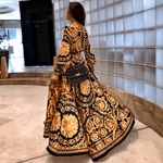 Vintage Gold Print Maxi Dress - runwayfashionista.com