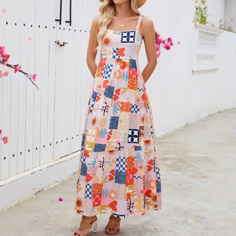 Love Flower Print Bohemian Maxi Dress - Floral