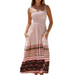 Sleeveless Printed Midi Dress with Adjustable Straps - White
