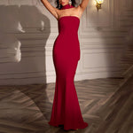 Elegant Strapless Ribbon-Trimmed Evening Gown - red