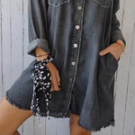 Pocketed Button Up Long Sleeve Denim Jacket - runwayfashionista.com