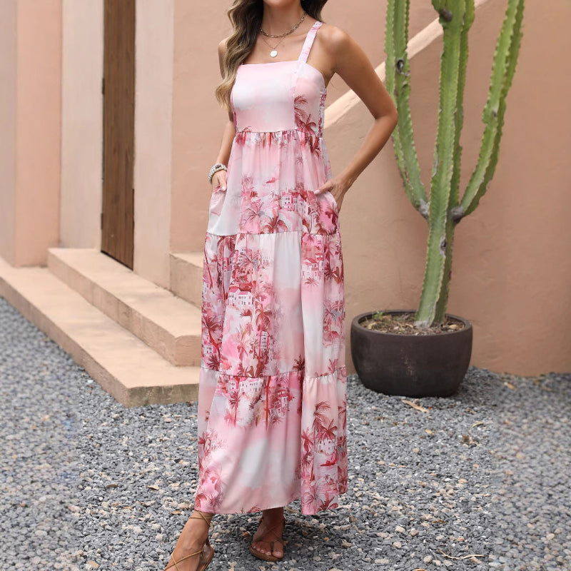 Strapless Ink Pocket Maxi Dress - Floral