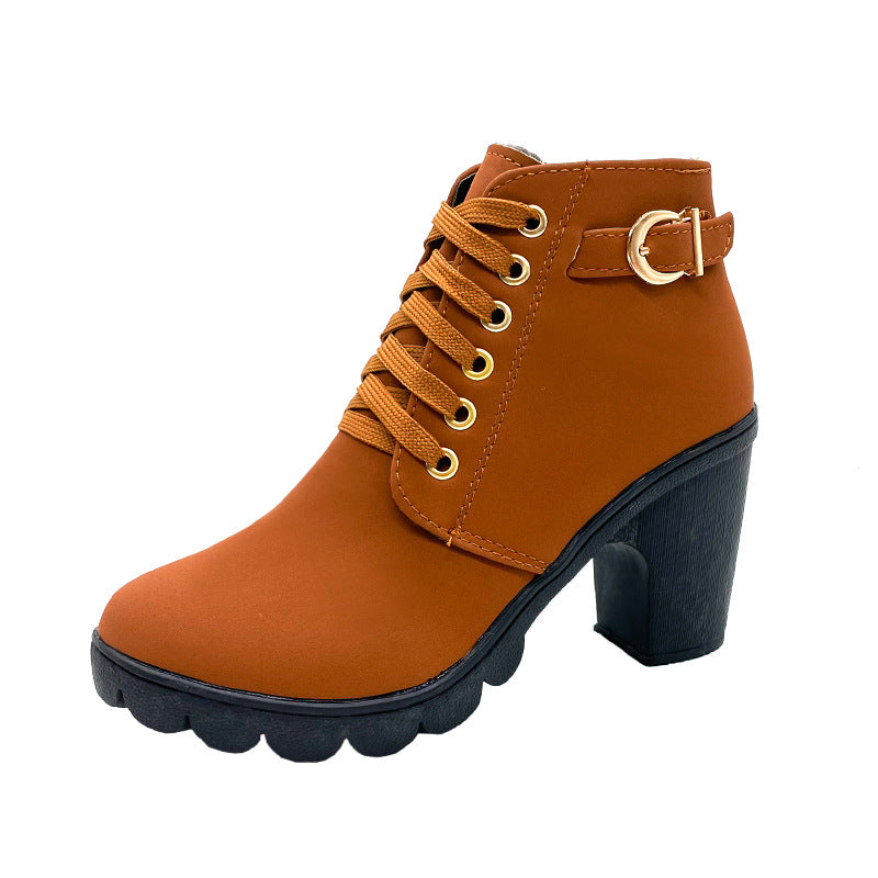 Thick Heels Round Toe Martin Boots - brown