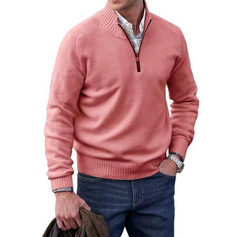 Men's Wool Blend Stand-up Collar Sweater - pink