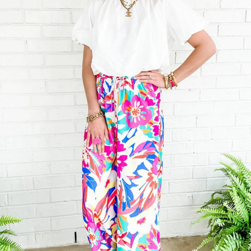 Printed Wide Leg Pants - runwayfashionista.com