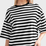 Casual Striped Quarter Sleeve T - Shirt - runwayfashionista.com
