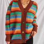 Contrast Stripes Button Up Long Sleeve Cardiganrunwayfashonista.com