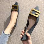 Flat Pointed Toe Metal Buckle Retro Shoes - runwayfashionista.com