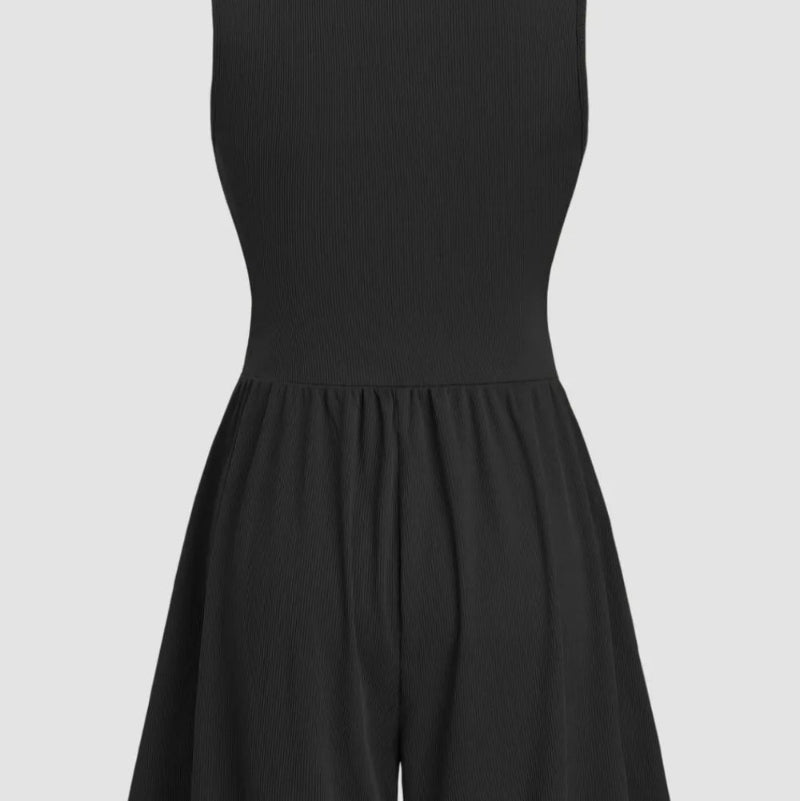 Pleats and Decorative Grooves Sleeveless Romper - rnwayfashionista.com