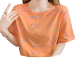 Cute Cartoon Loose Fit Milk Silk T-Shirt - orange red