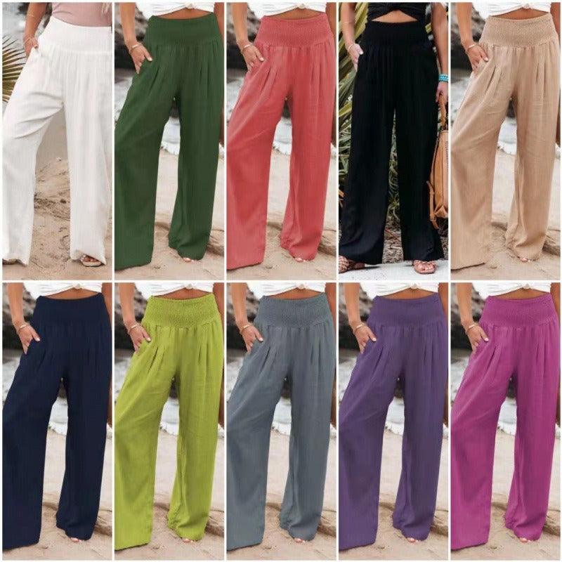 Elegant Wide-Leg Loose Cotton Linen Trousers